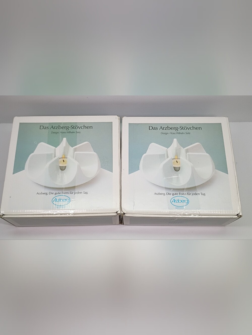 2 Ct Arzberg Teapot Warmer Votive Candle Holder White Porcelain Germany VINTAGE